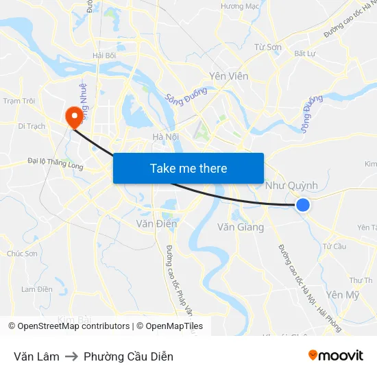 Văn Lâm to Phường Cầu Diễn map
