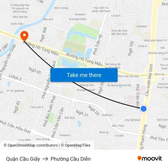 Quận Cầu Giấy to Phường Cầu Diễn map