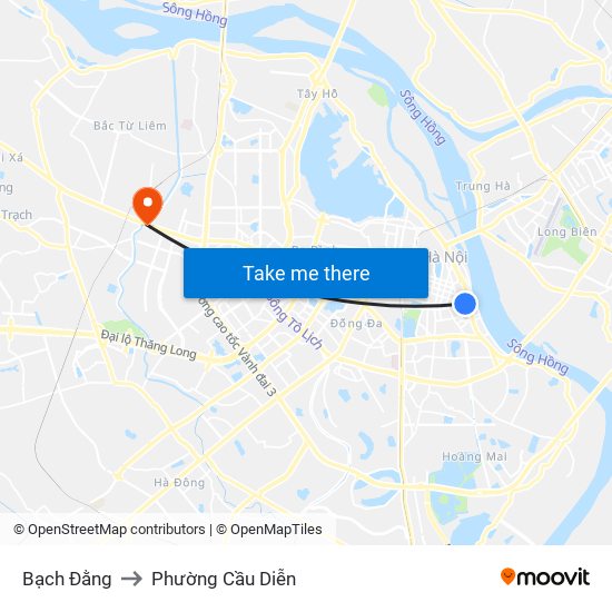 Bạch Đằng to Phường Cầu Diễn map