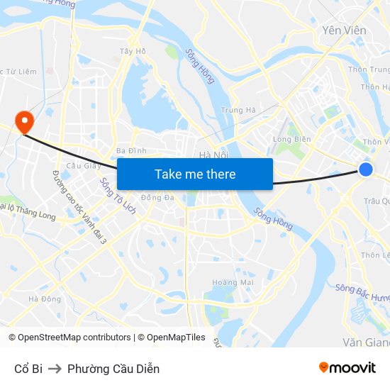Cổ Bi to Phường Cầu Diễn map