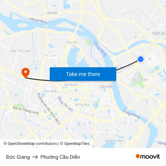 Đức Giang to Phường Cầu Diễn map