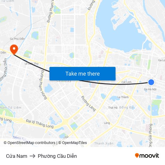 Cửa Nam to Phường Cầu Diễn map