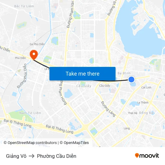 Giảng Võ to Phường Cầu Diễn map