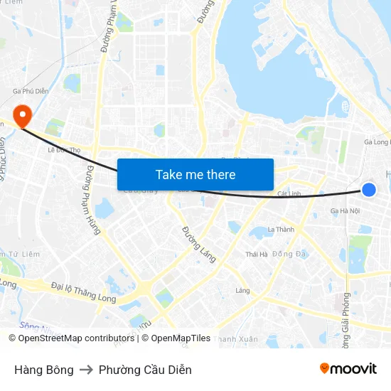 Hàng Bông to Phường Cầu Diễn map