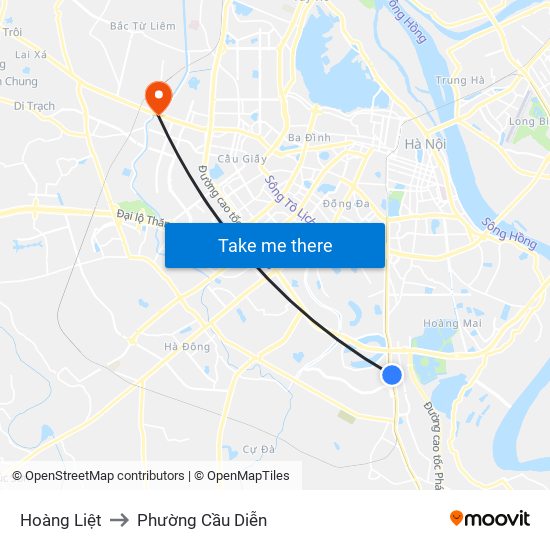 Hoàng Liệt to Phường Cầu Diễn map