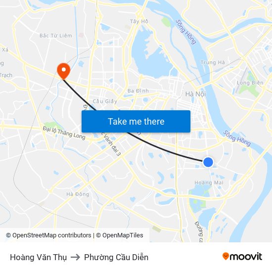 Hoàng Văn Thụ to Phường Cầu Diễn map