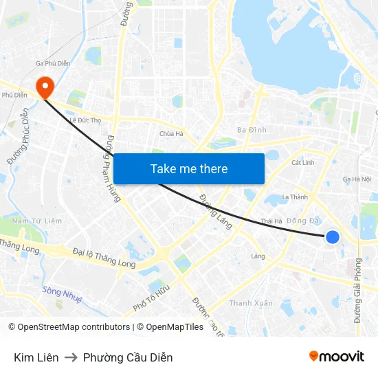 Kim Liên to Phường Cầu Diễn map