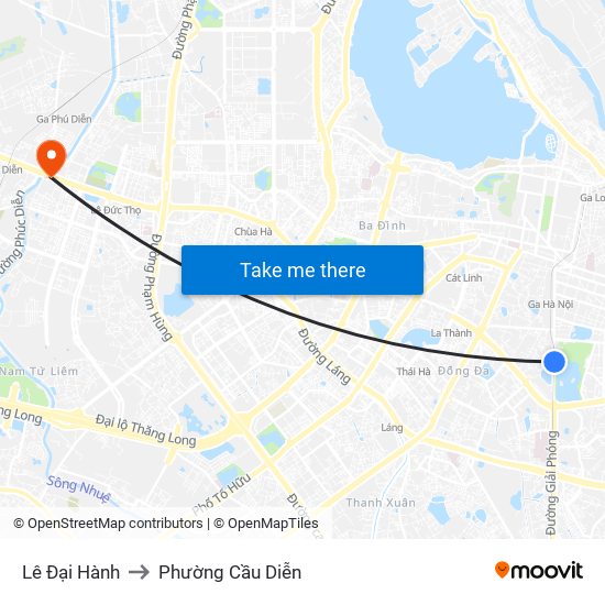 Lê Đại Hành to Phường Cầu Diễn map