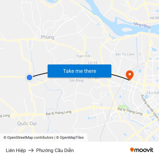 Liên Hiệp to Phường Cầu Diễn map