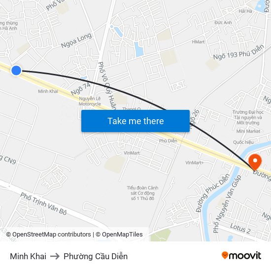 Minh Khai to Phường Cầu Diễn map