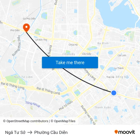 Ngã Tư Sở to Phường Cầu Diễn map