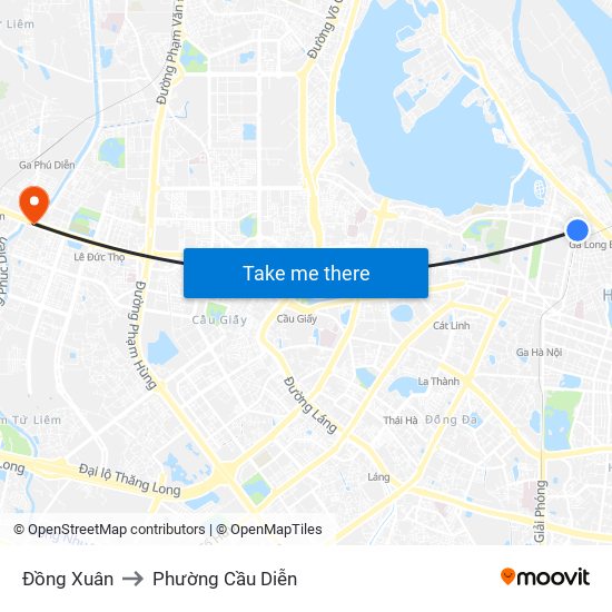 Đồng Xuân to Phường Cầu Diễn map