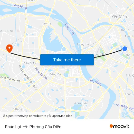Phúc Lợi to Phường Cầu Diễn map