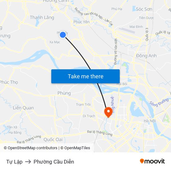 Tự Lập to Phường Cầu Diễn map