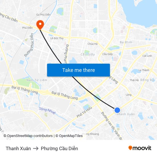 Thanh Xuân to Phường Cầu Diễn map