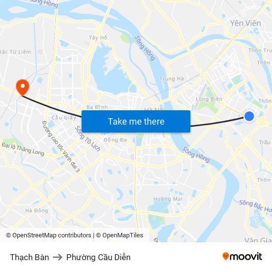 Thạch Bàn to Phường Cầu Diễn map