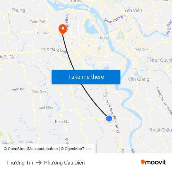 Thường Tín to Phường Cầu Diễn map