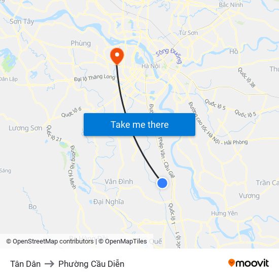 Tân Dân to Phường Cầu Diễn map