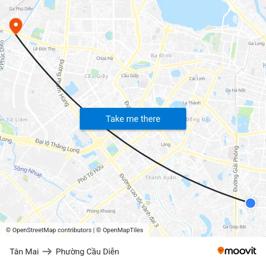 Tân Mai to Phường Cầu Diễn map