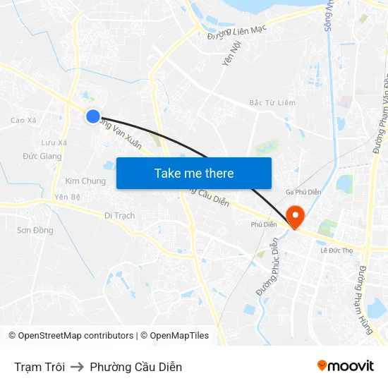 Trạm Trôi to Phường Cầu Diễn map