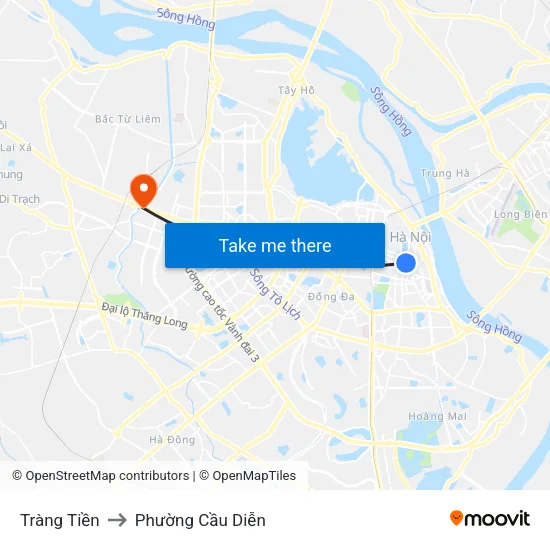 Tràng Tiền to Phường Cầu Diễn map