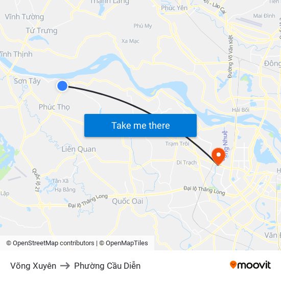 Võng Xuyên to Phường Cầu Diễn map