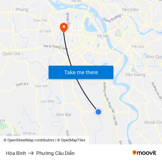 Hòa Bình to Phường Cầu Diễn map