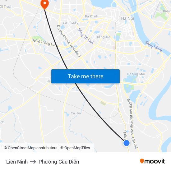 Liên Ninh to Phường Cầu Diễn map