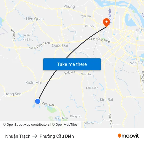 Nhuận Trạch to Phường Cầu Diễn map