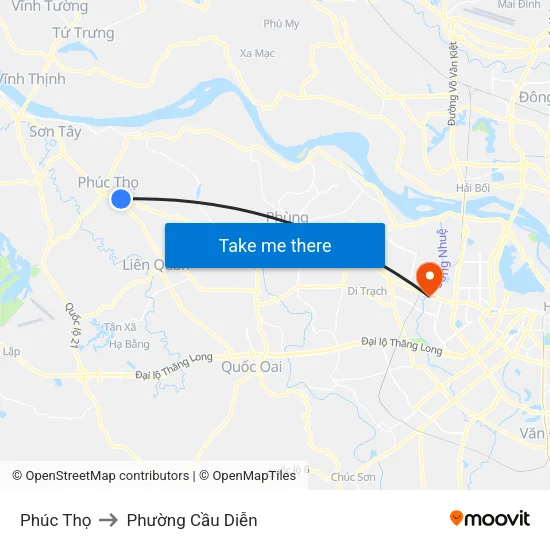 Phúc Thọ to Phường Cầu Diễn map