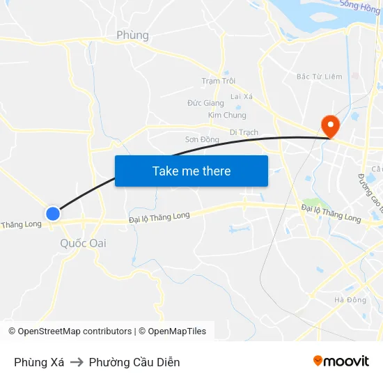 Phùng Xá to Phường Cầu Diễn map