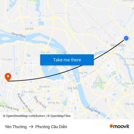 Yên Thường to Phường Cầu Diễn map