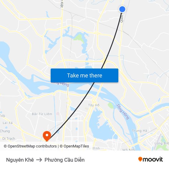 Nguyên Khê to Phường Cầu Diễn map