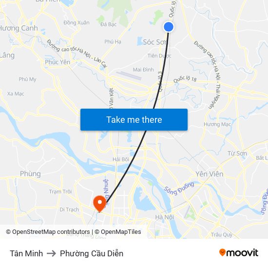 Tân Minh to Phường Cầu Diễn map