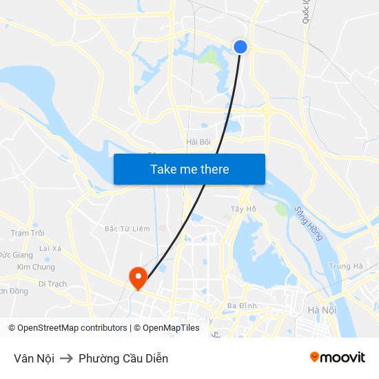 Vân Nội to Phường Cầu Diễn map