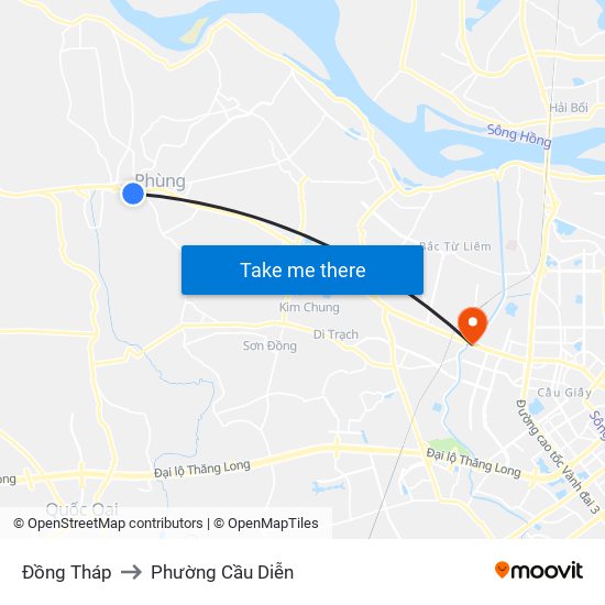 Đồng Tháp to Phường Cầu Diễn map