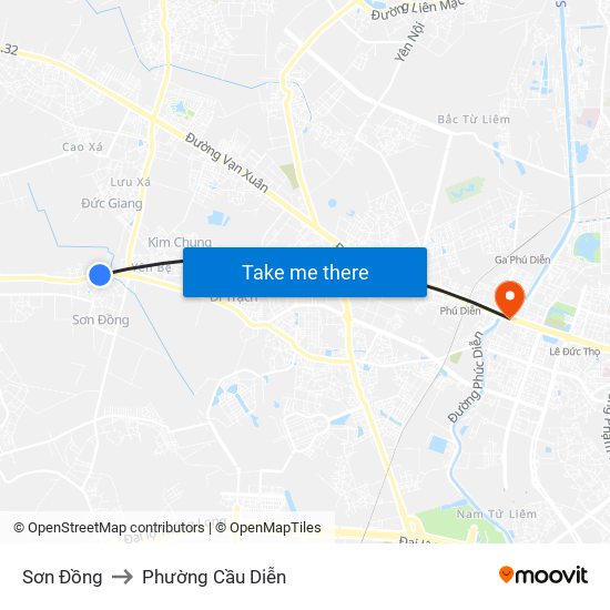 Sơn Đồng to Phường Cầu Diễn map