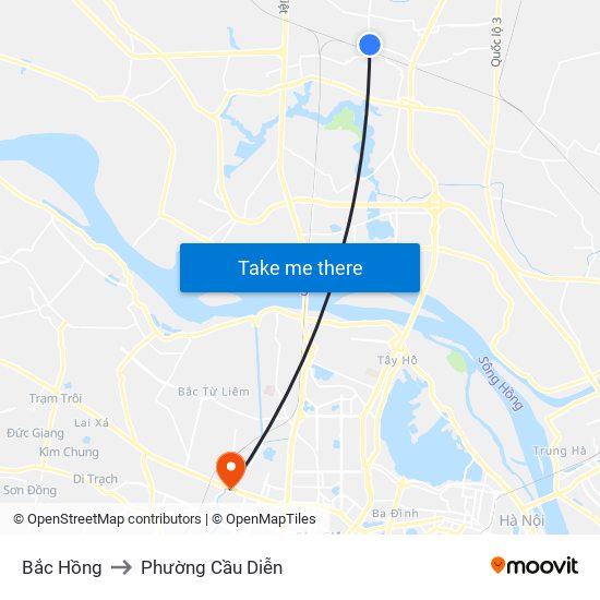 Bắc Hồng to Phường Cầu Diễn map