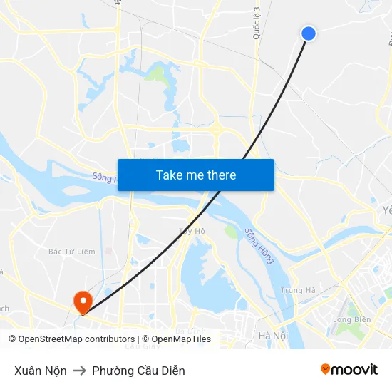 Xuân Nộn to Phường Cầu Diễn map