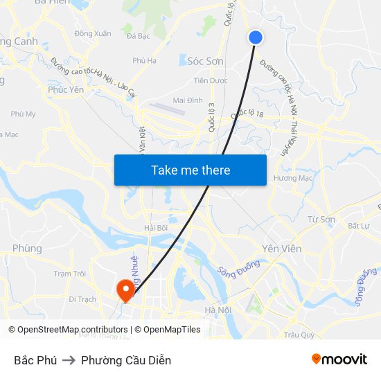 Bắc Phú to Phường Cầu Diễn map