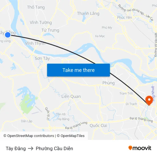 Tây Đằng to Phường Cầu Diễn map