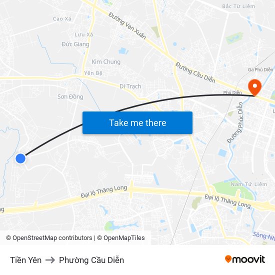 Tiền Yên to Phường Cầu Diễn map