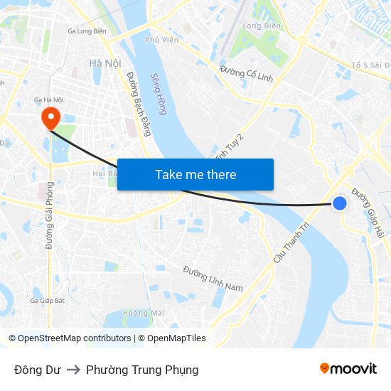 Đông Dư to Phường Trung Phụng map