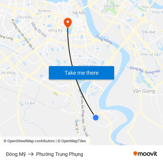 Đông Mỹ to Phường Trung Phụng map