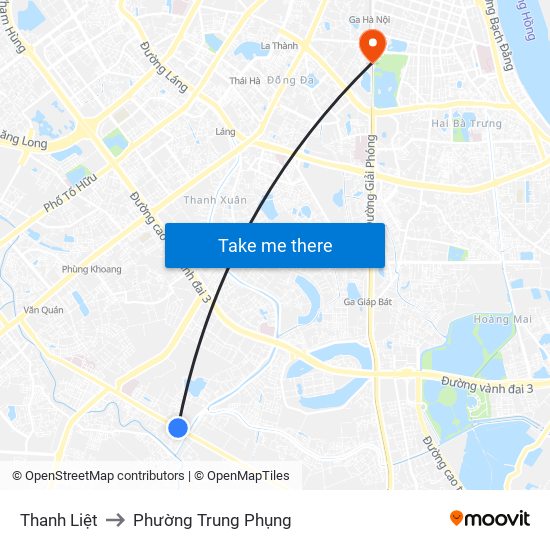 Thanh Liệt to Phường Trung Phụng map