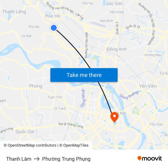 Thanh Lâm to Phường Trung Phụng map