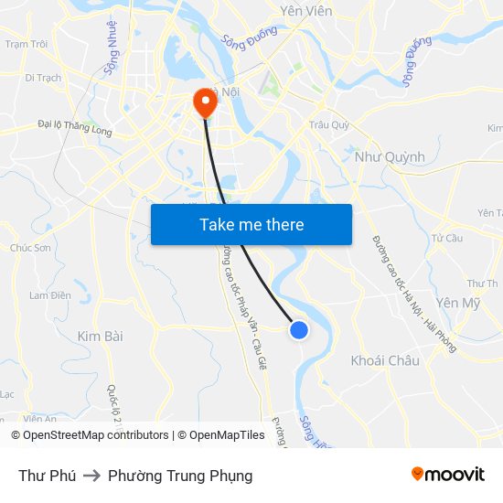 Thư Phú to Phường Trung Phụng map