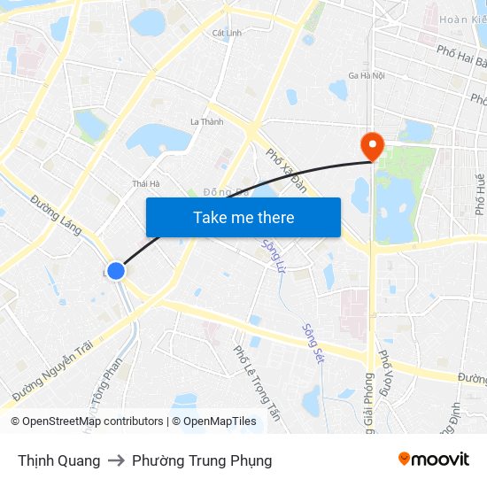 Thịnh Quang to Phường Trung Phụng map