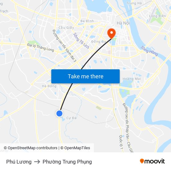 Phú Lương to Phường Trung Phụng map