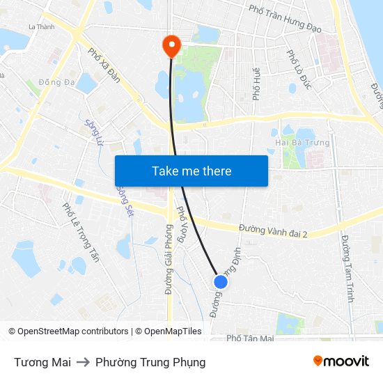 Tương Mai to Phường Trung Phụng map